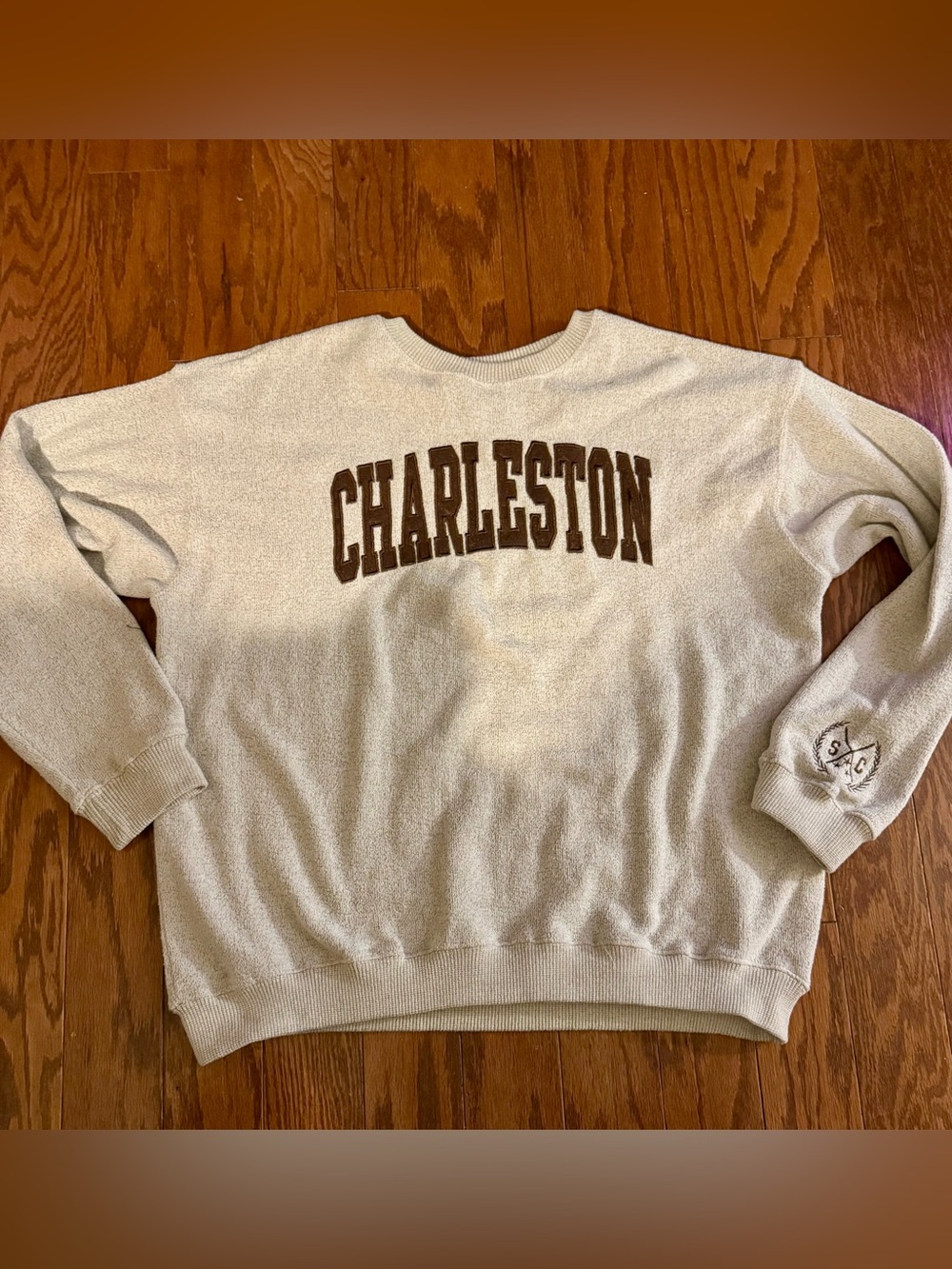 New York Popular “Charleston” Embroidered Crewneck Sweatshirt Men's XL Beige/Brn